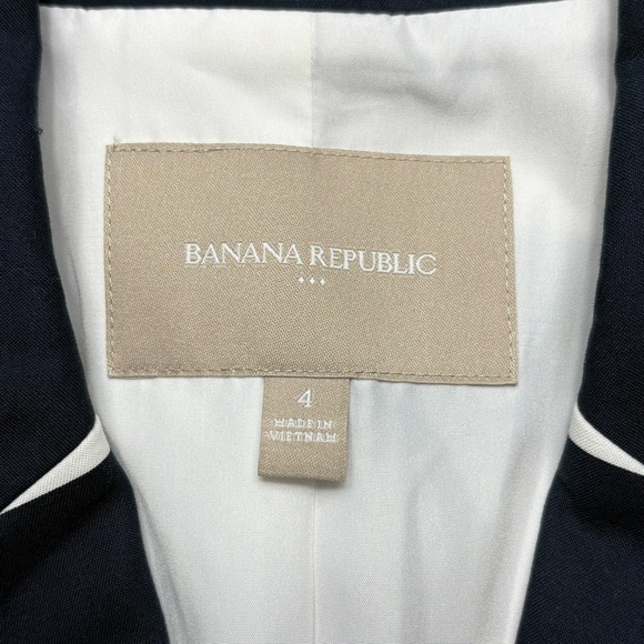 Banana Republic Striped Blazer Jacket Size 4 Midnight Navy White 3/4 Sleeves - Picture 10 of 12
